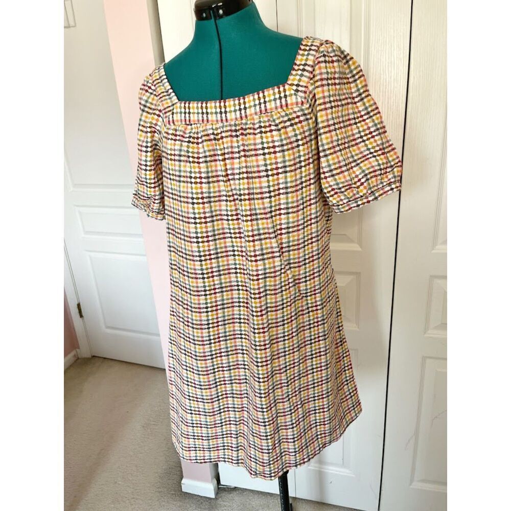 Old Navy Multicolor Plaid Dobby Gingham Puff Sleeve Textured Swing Dress - Picture 9 of 11